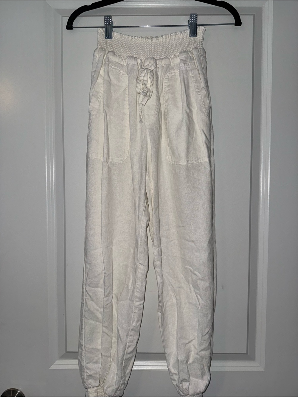 Women's White Drawstring Linen Pants